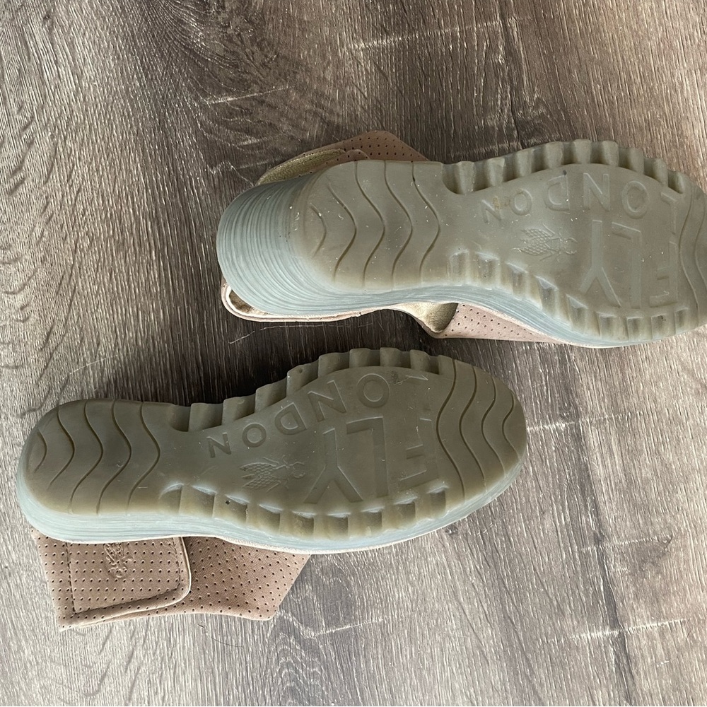 Fly London Beige Peep-Toe Wedges - Picture 3 of 4